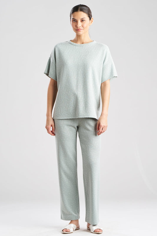Quilted Geo Knit Jacquard Short Sleeve Top Ocean Mist Natori