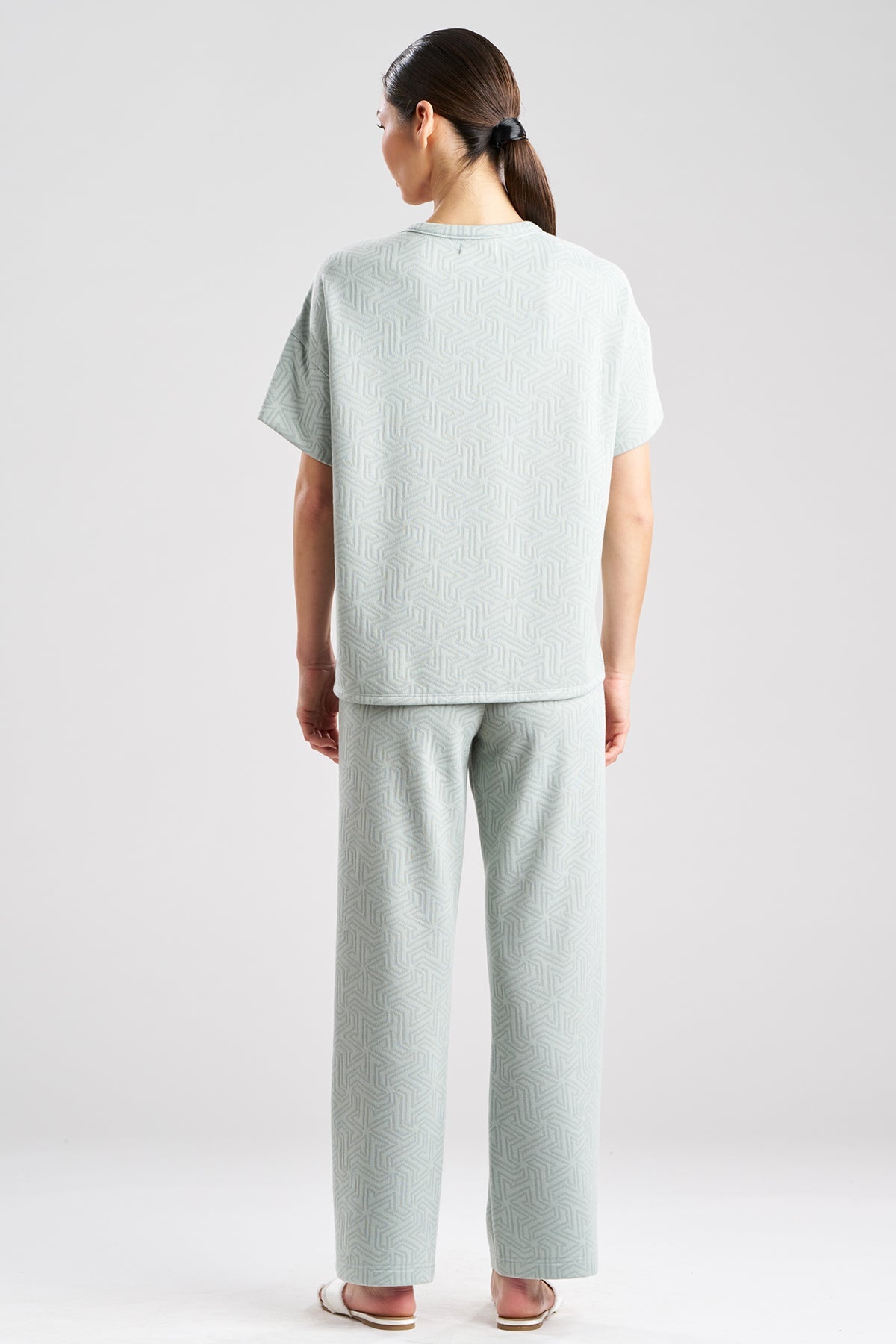 Quilted Geo Knit Jacquard Short Sleeve Top Ocean Mist Natori