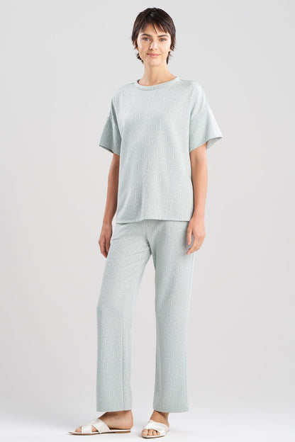 Quilted Geo Knit Jacquard Short Sleeve Top Ocean Mist Natori