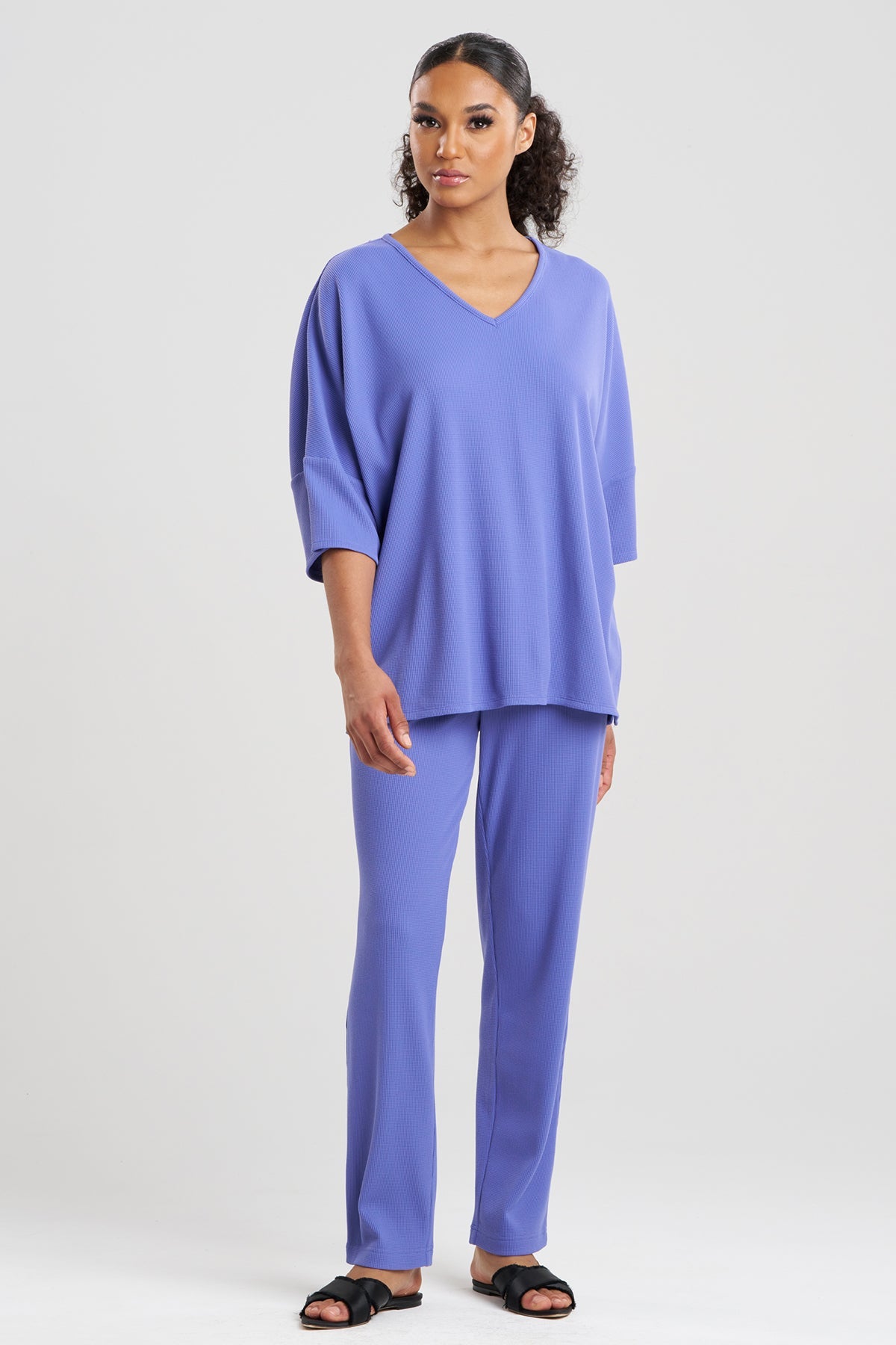 Tranquility Waffle V-Neck Top Windy Blue Natori