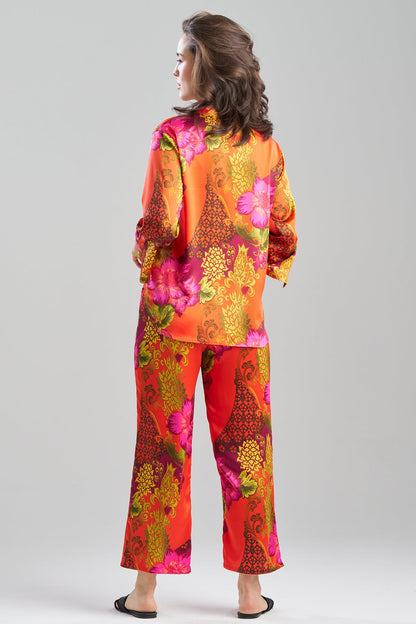 Harvest Printed Satin Mandarin PJ Set Harvest Orange Natori