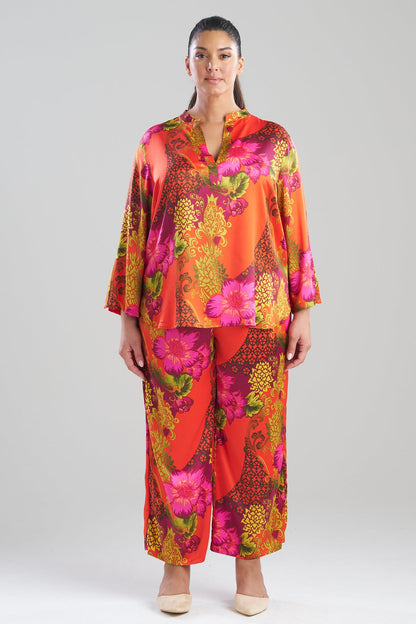 Harvest Printed Satin Mandarin PJ Set Harvest Orange Natori