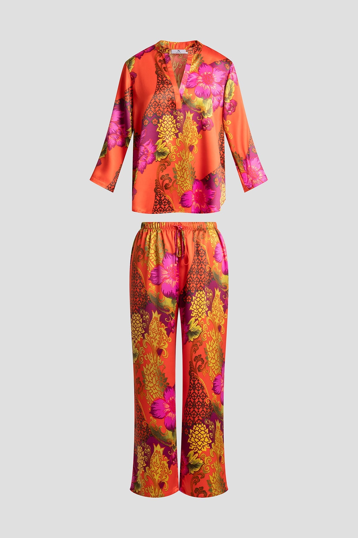 Harvest Printed Satin Mandarin PJ Set Harvest Orange Natori