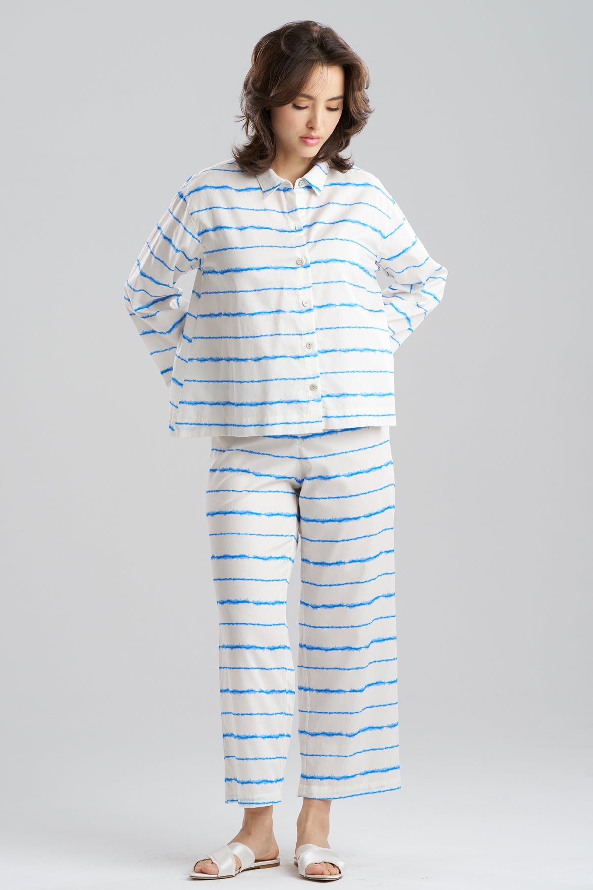Shibori Cotton Sateen Notch PJ White Blue Combo Natori