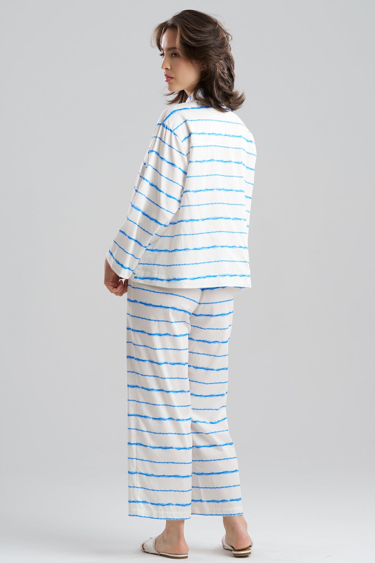 Shibori Cotton Sateen Notch PJ White Blue Combo Natori