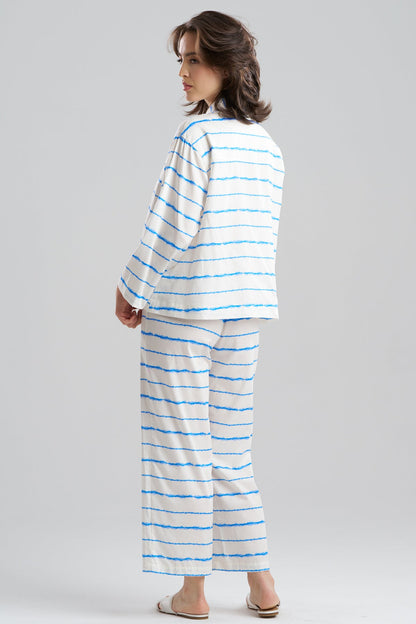Shibori Cotton Sateen Notch PJ White Blue Combo Natori