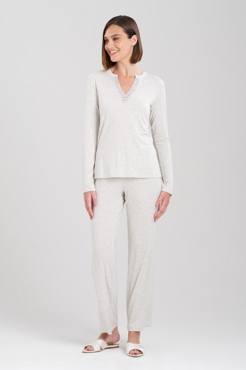 Buy Feathers Essentials Lenzing™ Ecovero™ Viscose Lace Applique PJ in Heather Pebblestone Online Light Heather Grey Natori