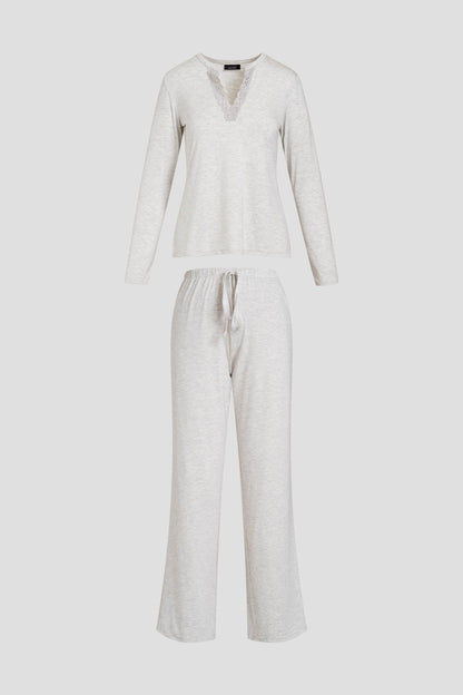 Buy Feathers Essentials Lenzing™ Ecovero™ Viscose Lace Applique PJ in Heather Pebblestone Online Light Heather Grey Natori