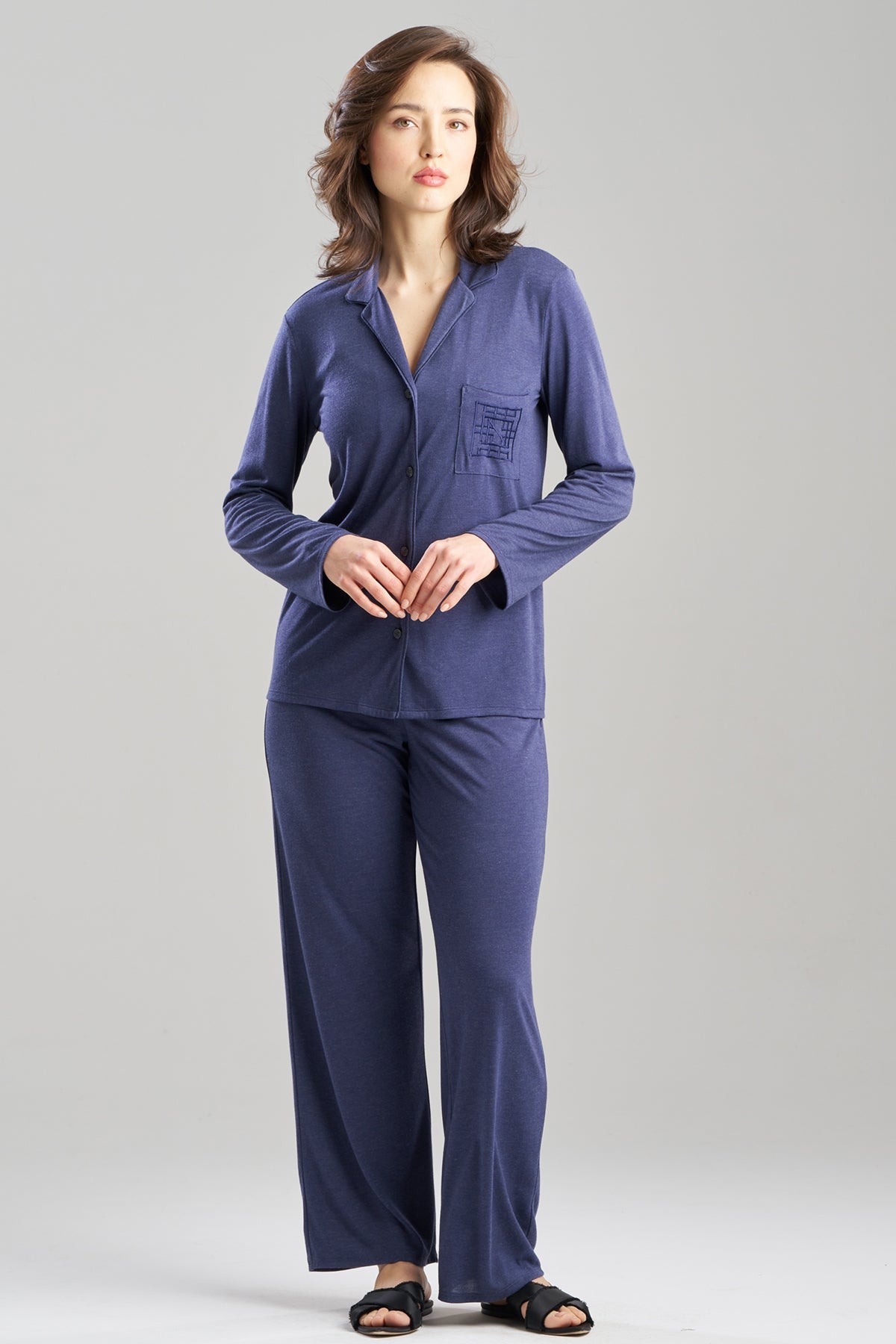 Shangri-La Embroidered TENCEL™ Notch PJ Heather Night Blue Natori