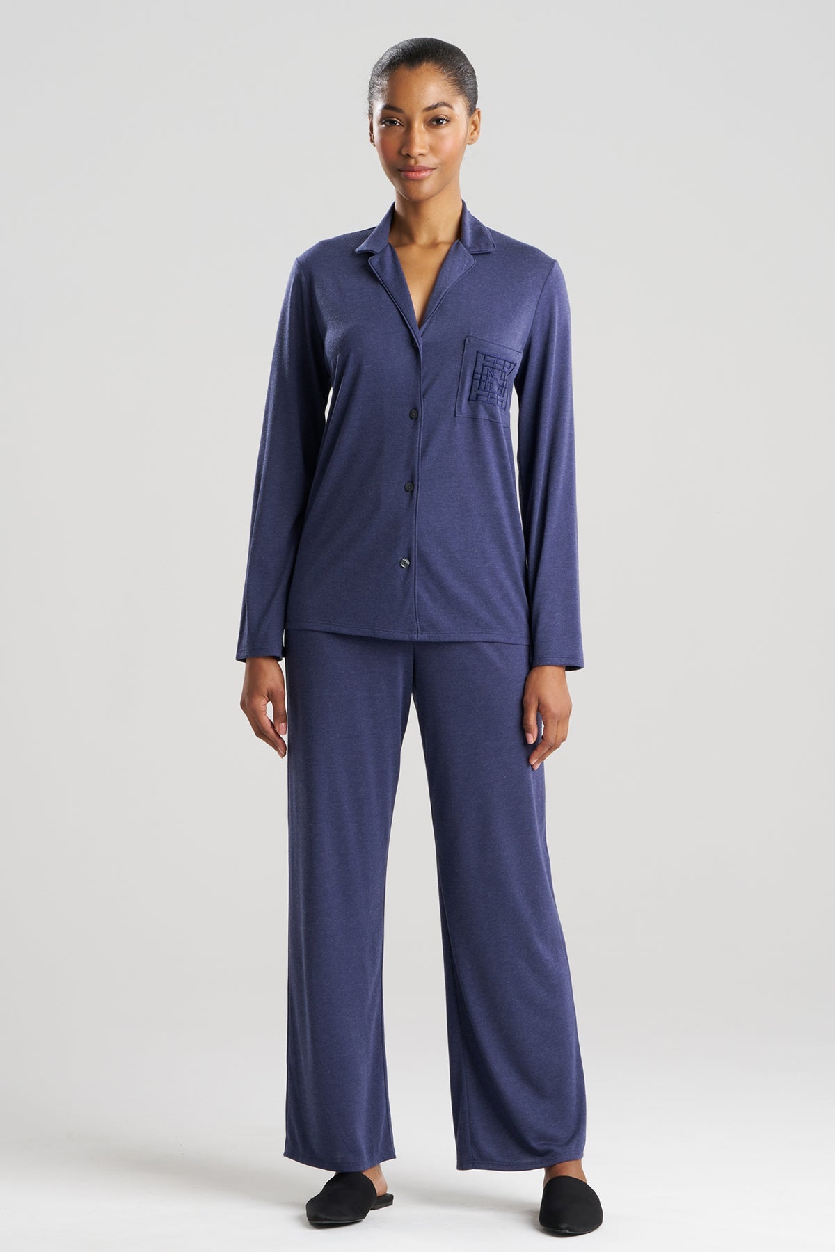 Shangri-La Embroidered TENCEL™ Notch PJ Heather Night Blue Natori