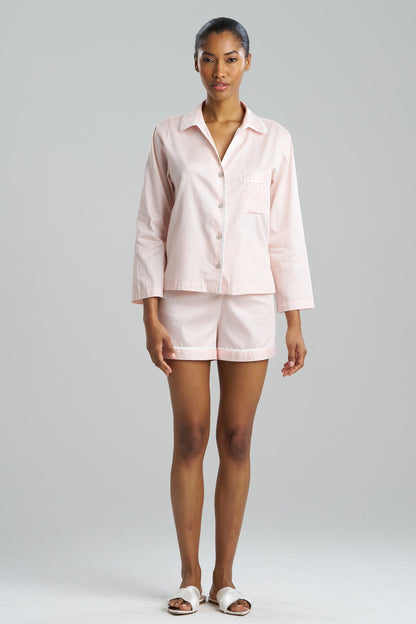Cotton Sateen Embroidered Essentials Notch Shorts PJ Blush Pink Natori