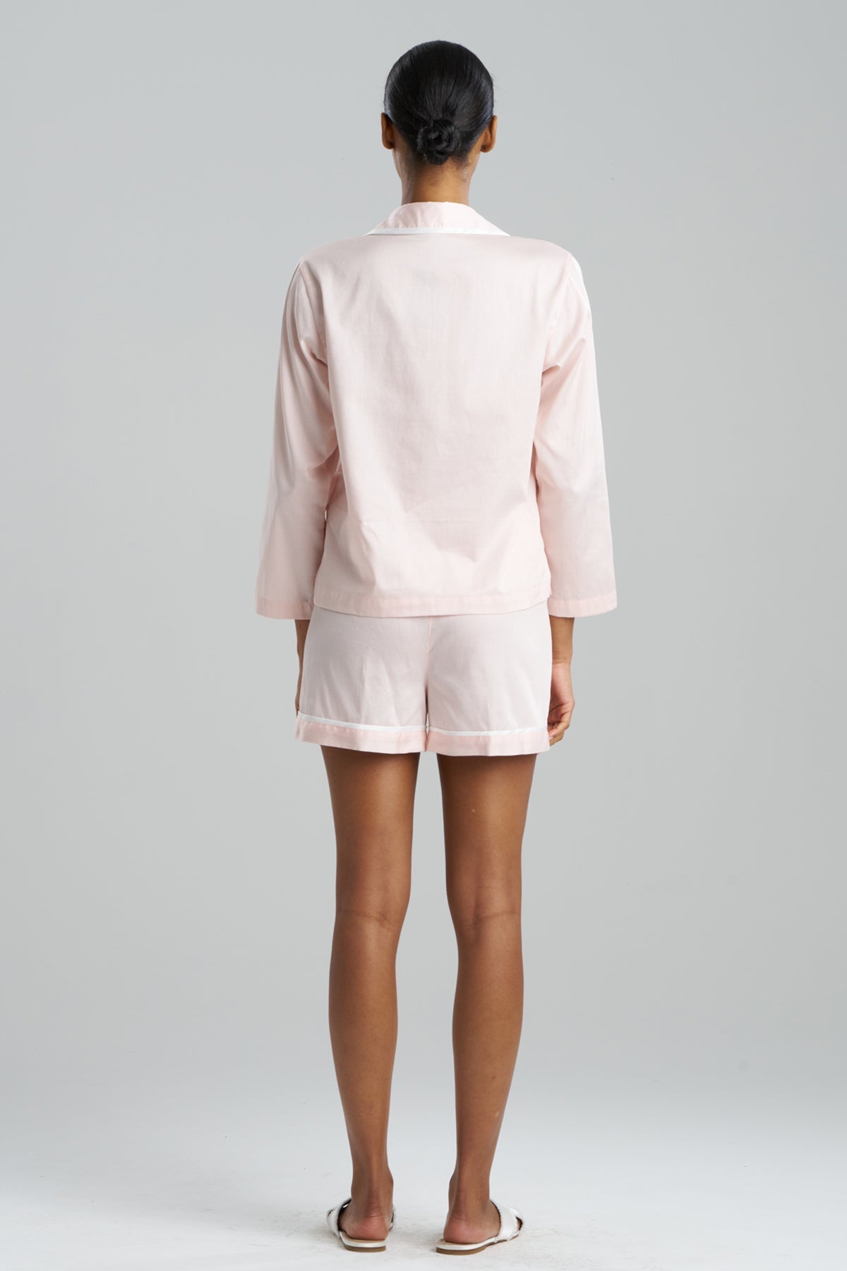 Cotton Sateen Embroidered Essentials Notch Shorts PJ Blush Pink Natori