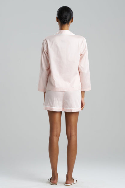 Cotton Sateen Embroidered Essentials Notch Shorts PJ Blush Pink Natori