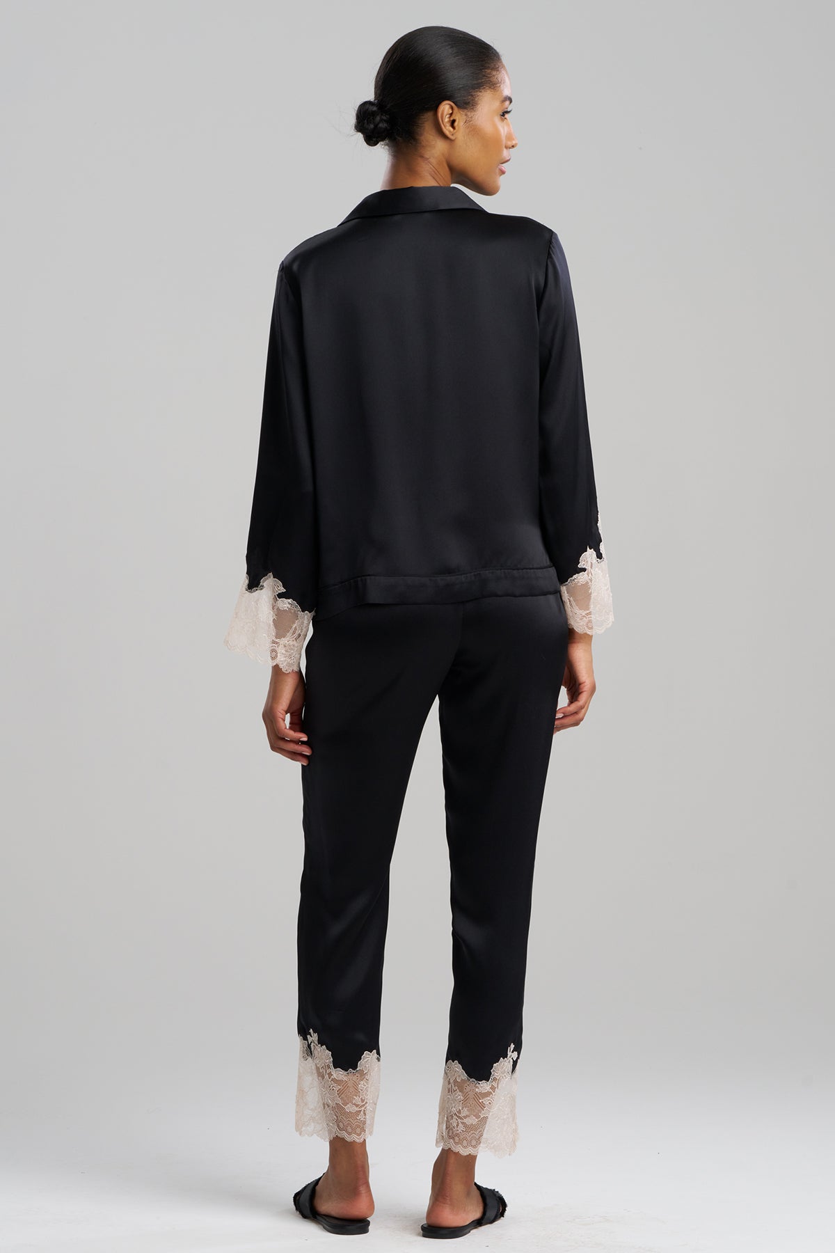 Buy Lolita Lace Trim Silk Notch PJ in Black/Ecru Online Black/Ecru Natori