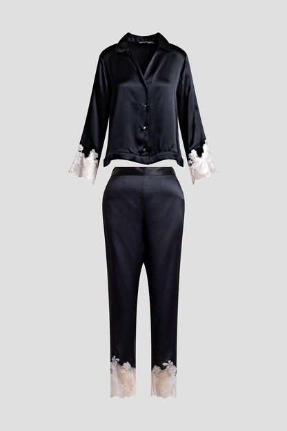 Buy Lolita Lace Trim Silk Notch PJ in Black/Ecru Online Black/Ecru Natori