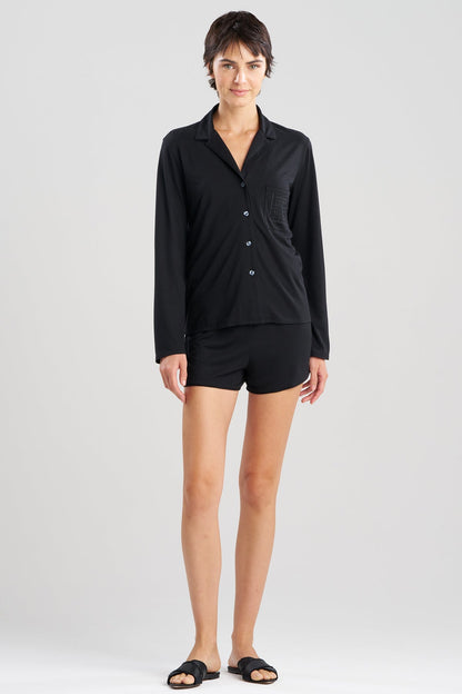 Shangri-La Embroidered TENCEL™ Notch Shorts PJ Black Natori
