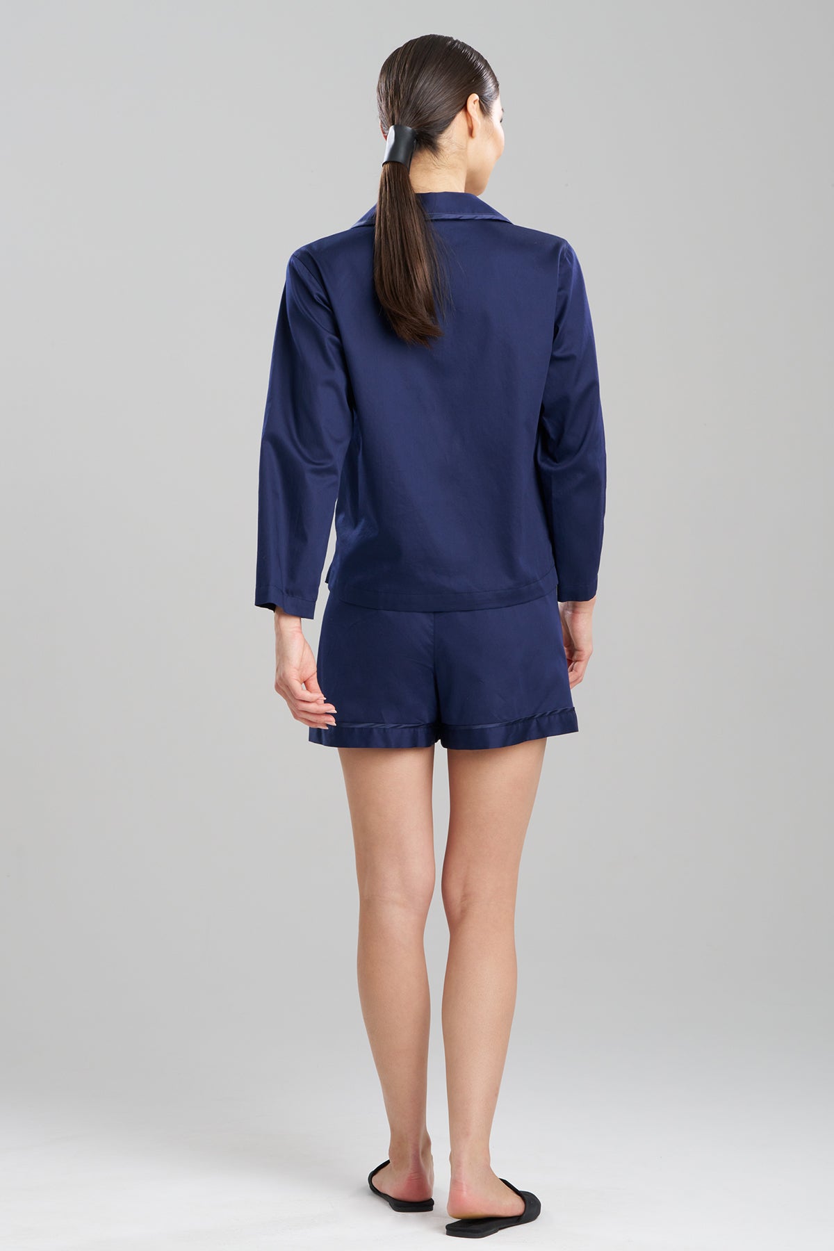 Cotton Sateen Embroidered Essentials Notch Shorts PJ Midnight Navy Natori