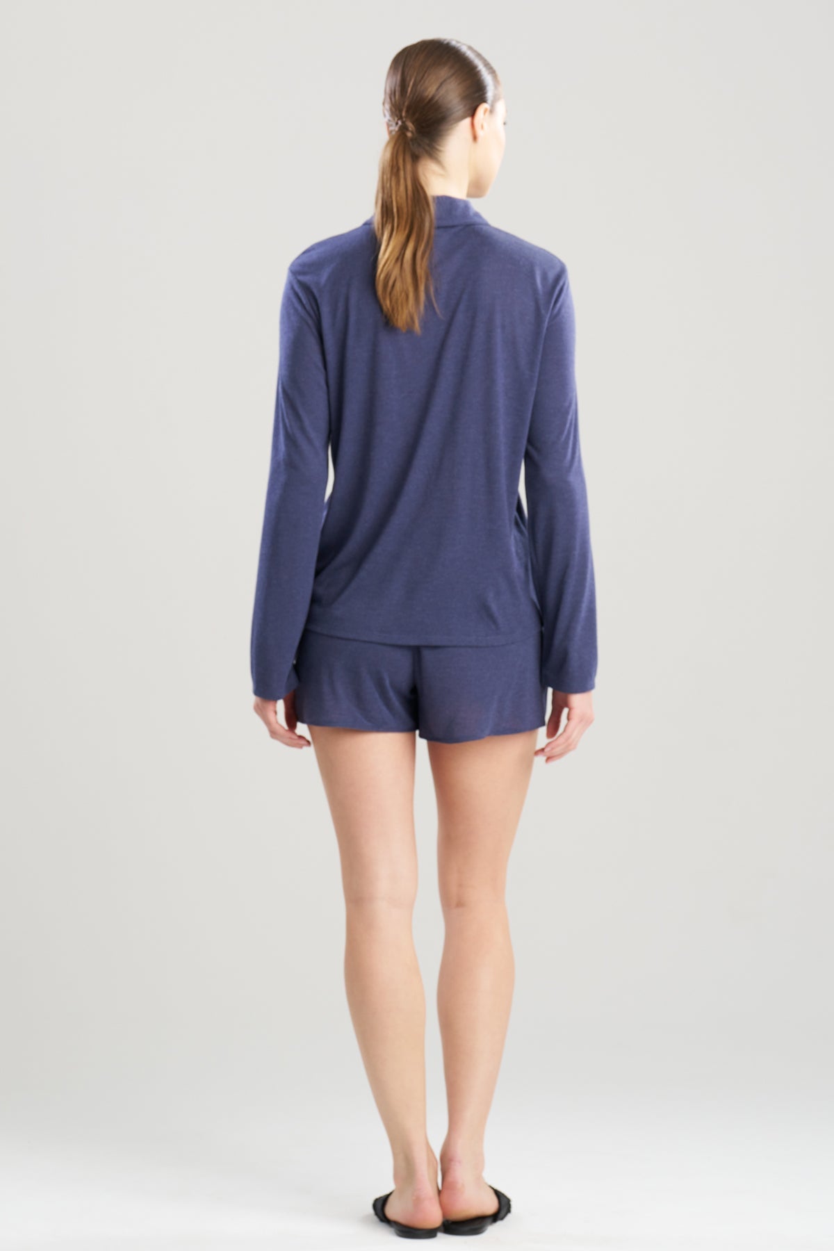 Shangri-La Embroidered TENCEL™ Notch Shorts PJ Heather Night Blue Natori