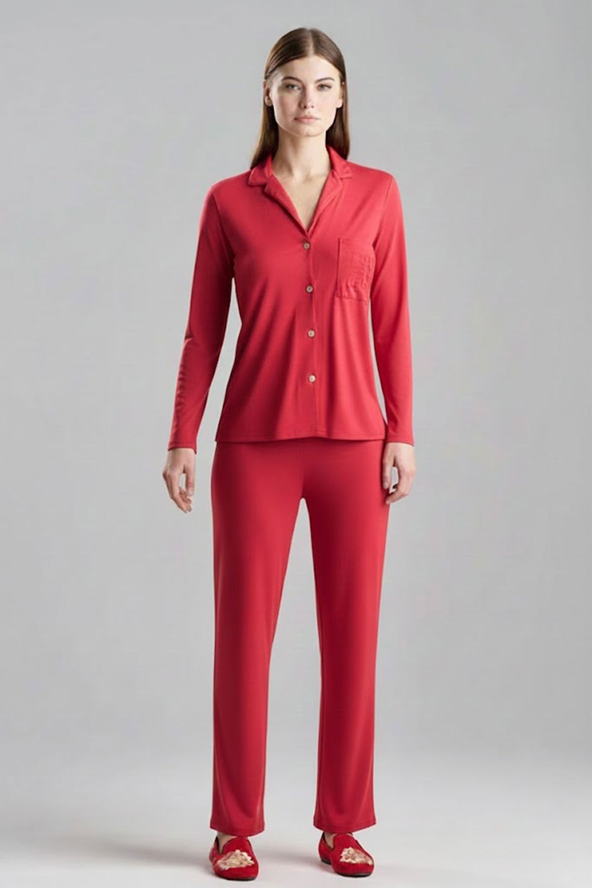Buy Shangri-La Embroidered Notch PJ in Crimson Red Online Crimson Red Natori