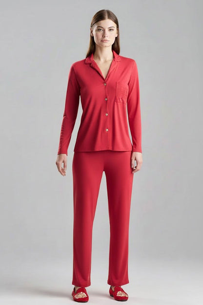 Buy Shangri-La Embroidered Notch PJ in Crimson Red Online Crimson Red Natori