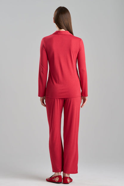 Buy Shangri-La Embroidered Notch PJ in Crimson Red Online Crimson Red Natori