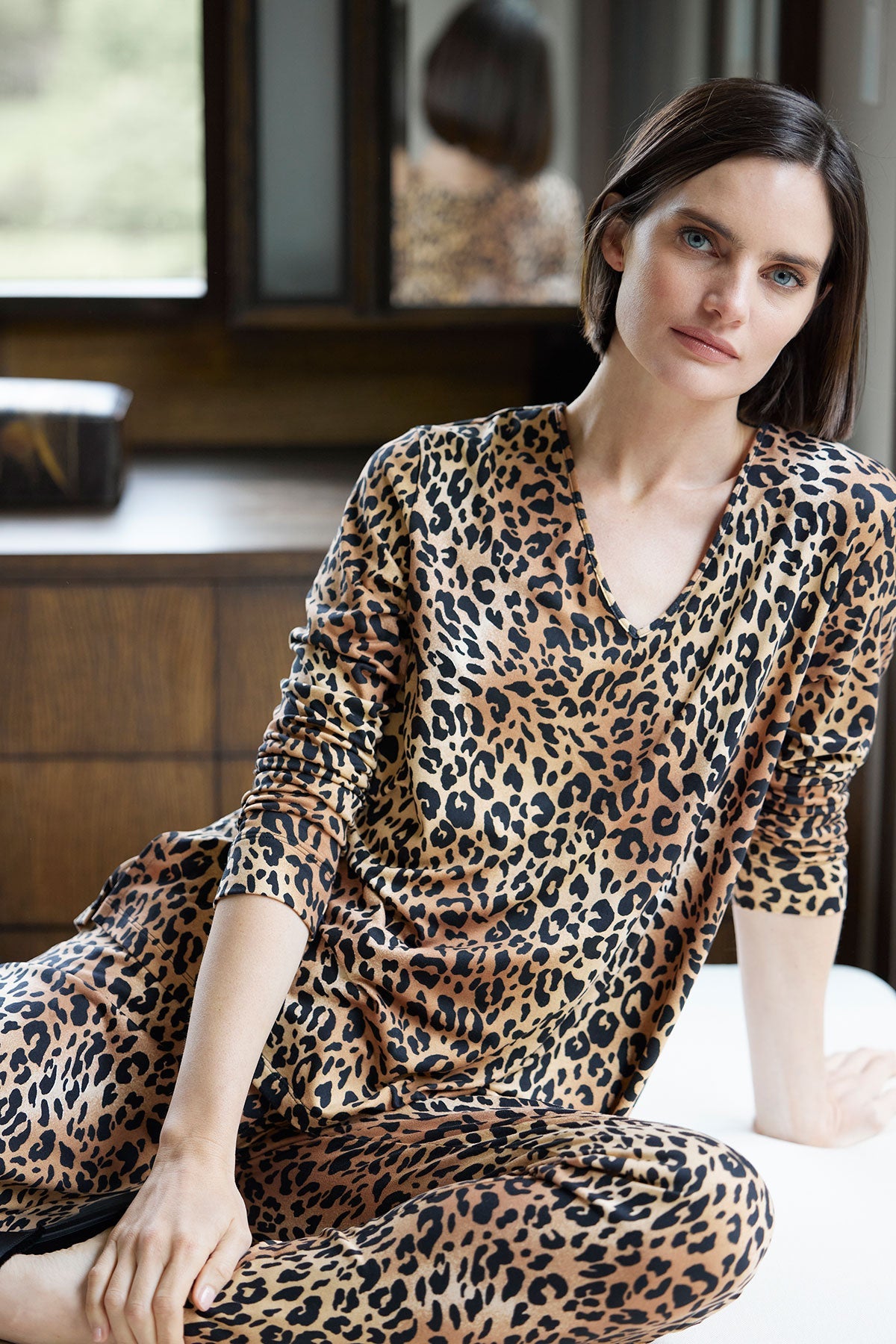 Exotic Animal Cozy Knit V-Neck PJ Natural Natori