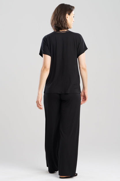 Dhalia Knit Jersey Lace Short Sleeve PJ Black Natori