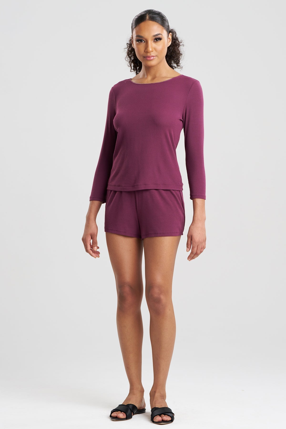 Rib Essentials Long Sleeve Shorts PJ Cherry Lacquer Natori