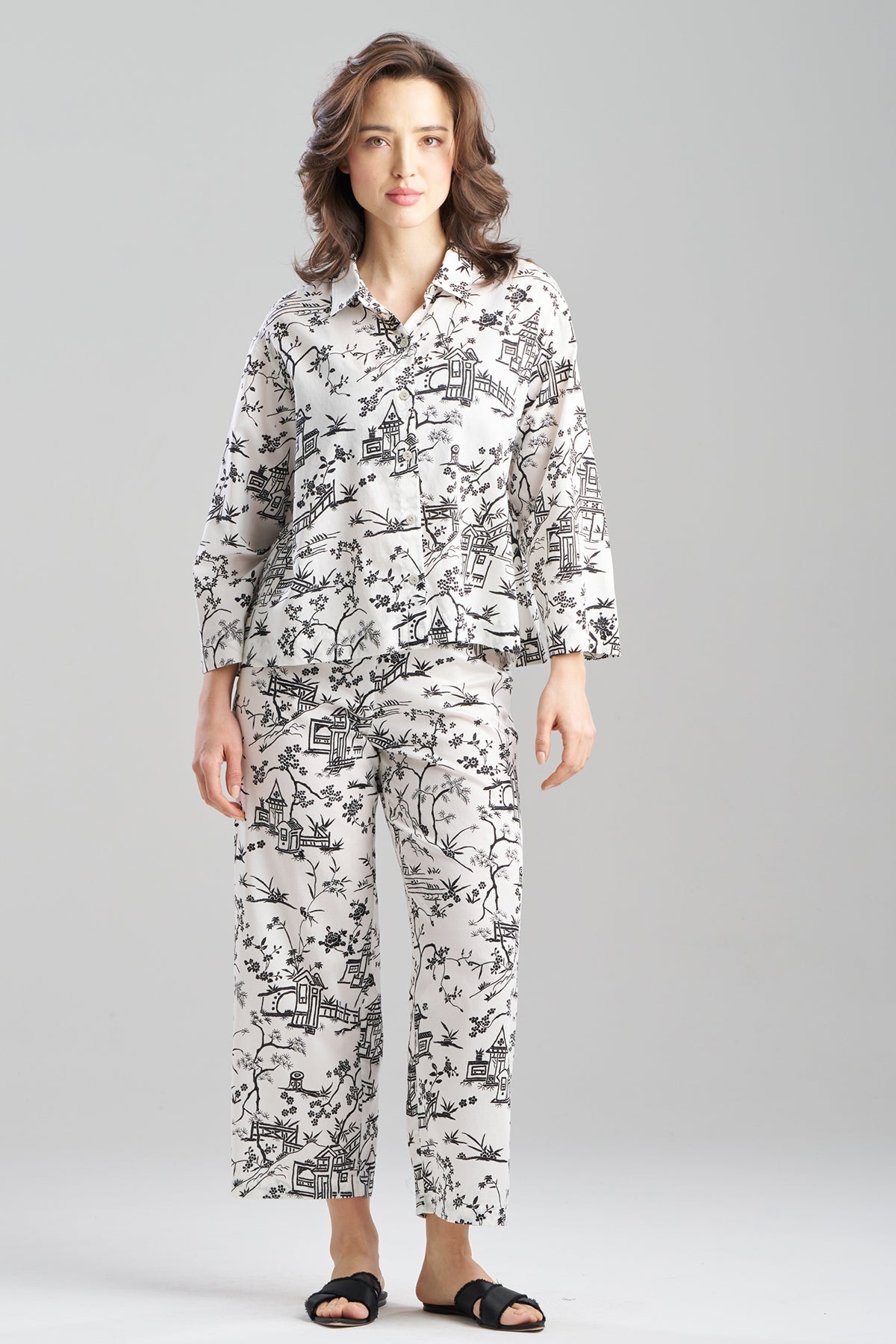 Toile Cotton Sateen Notch PJ Set Warm White Natori