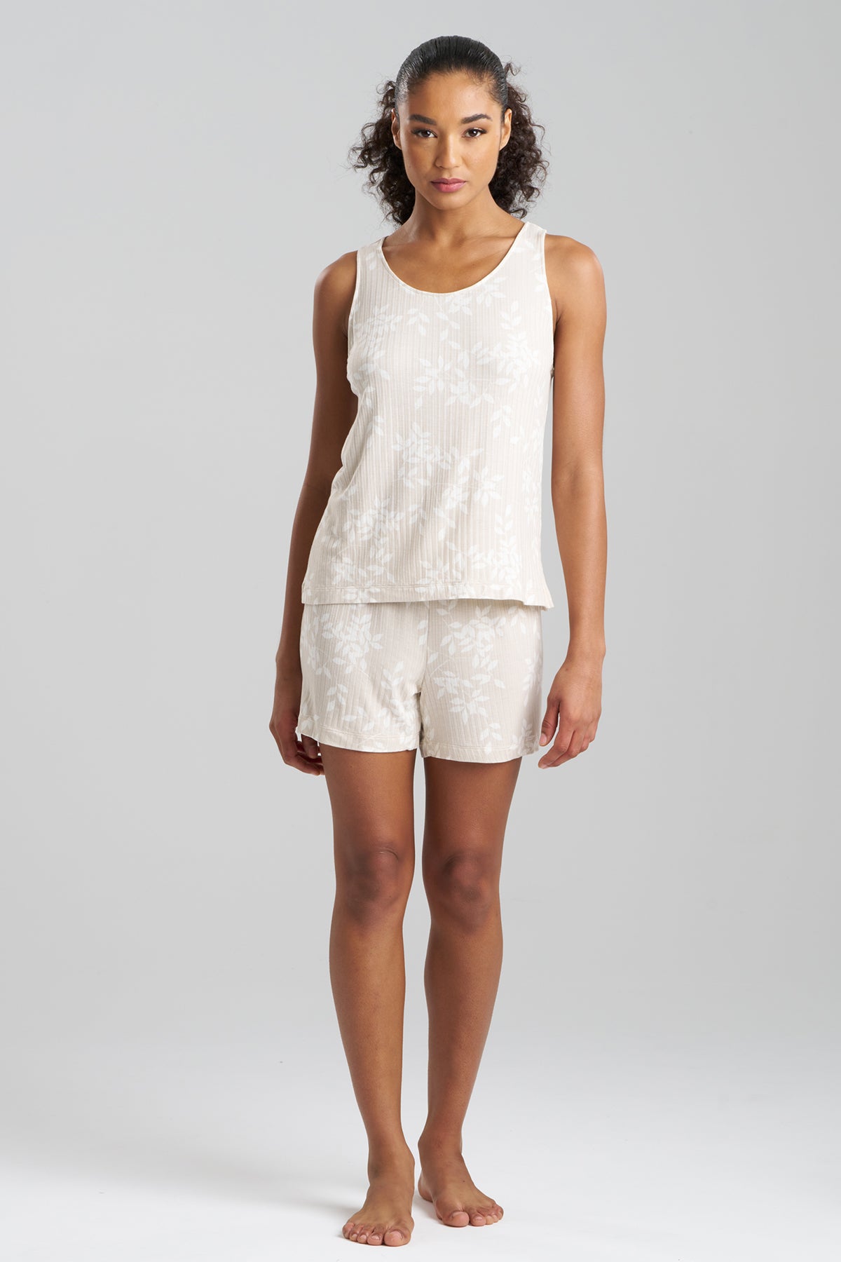 Aria Printed Rib Ease Shorts PJ Ecru Natori