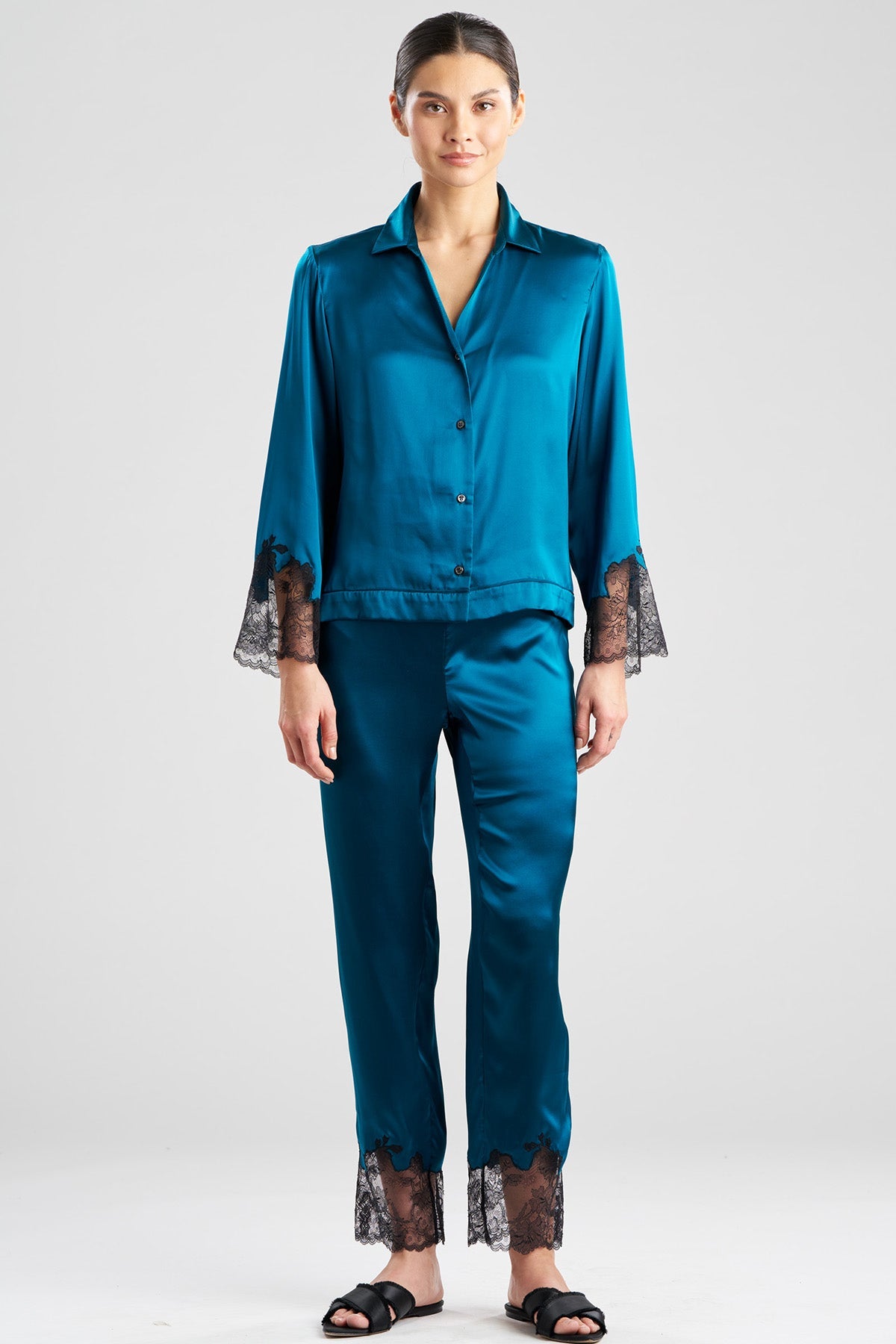 Lolita Lace Trim Silk Notch PJ Spruce Natori