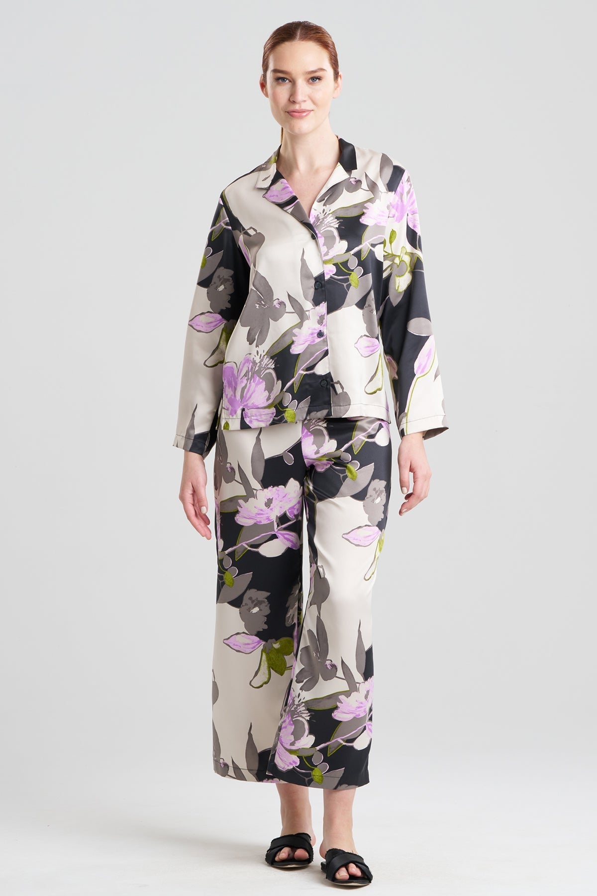 Tsubaki Satin Notch PJ Black Multi Natori