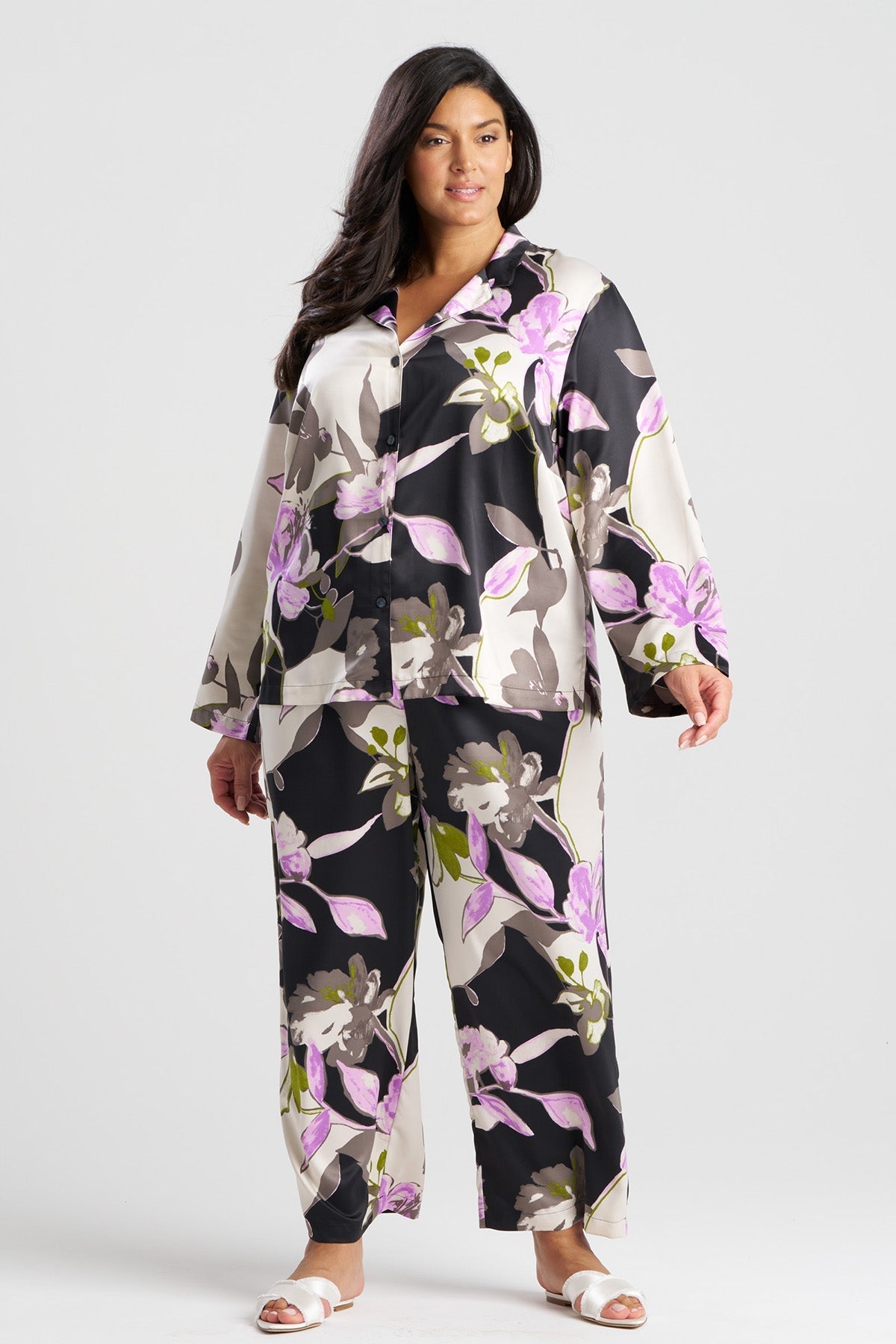 Tsubaki Satin Notch PJ Black Multi Natori