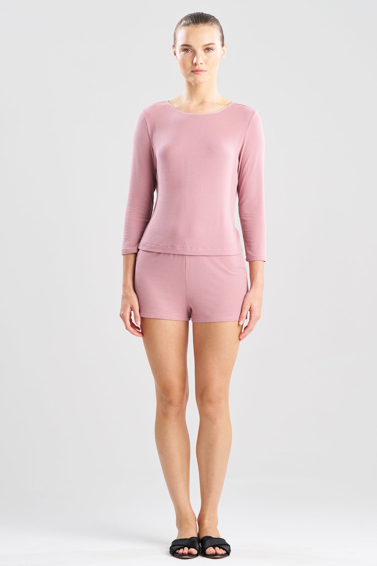 Rib Essentials Long Sleeve Shorts PJ Rose Blush Natori