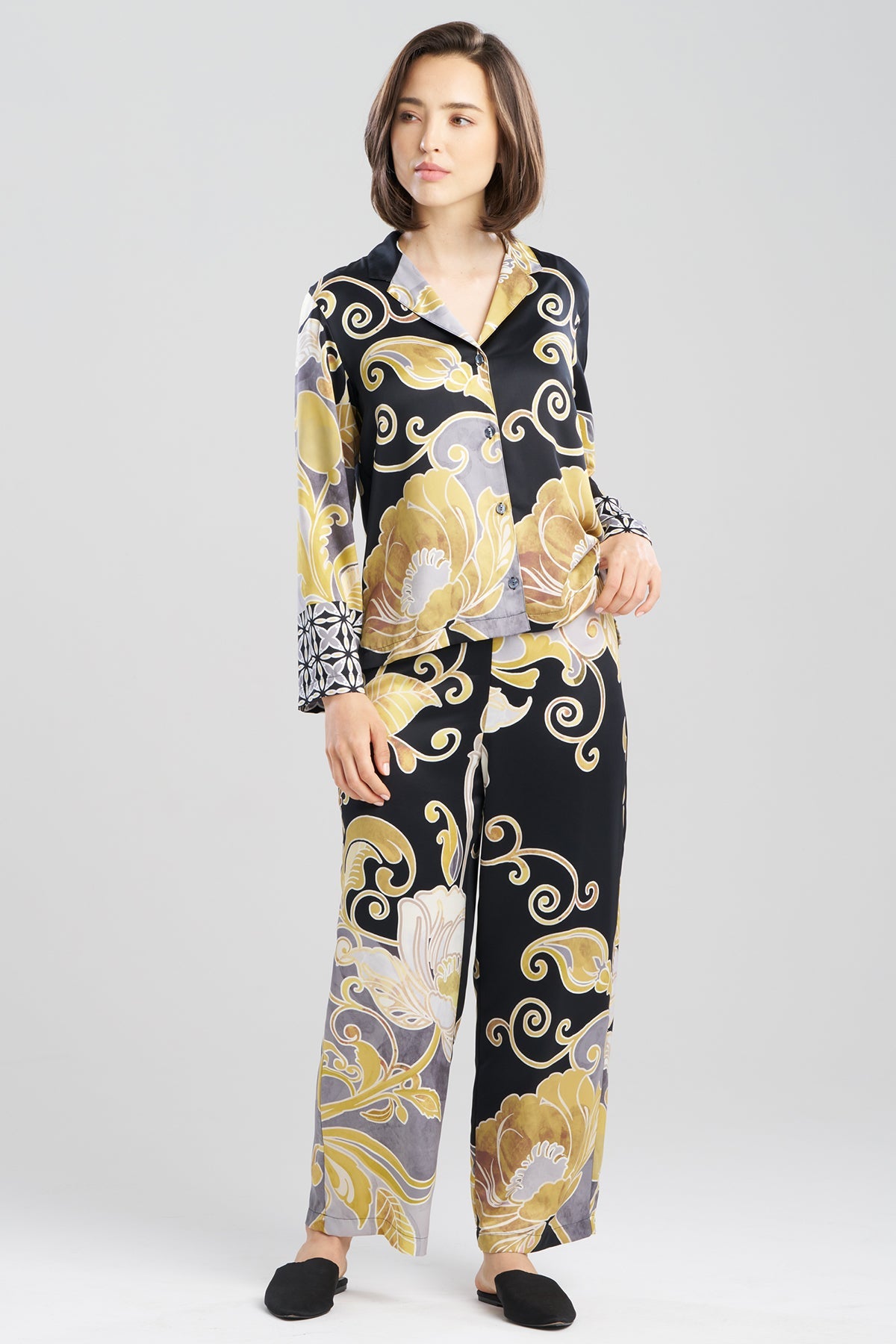 Deco Printed Charmeuse Notch PJ Black/Gold Natori