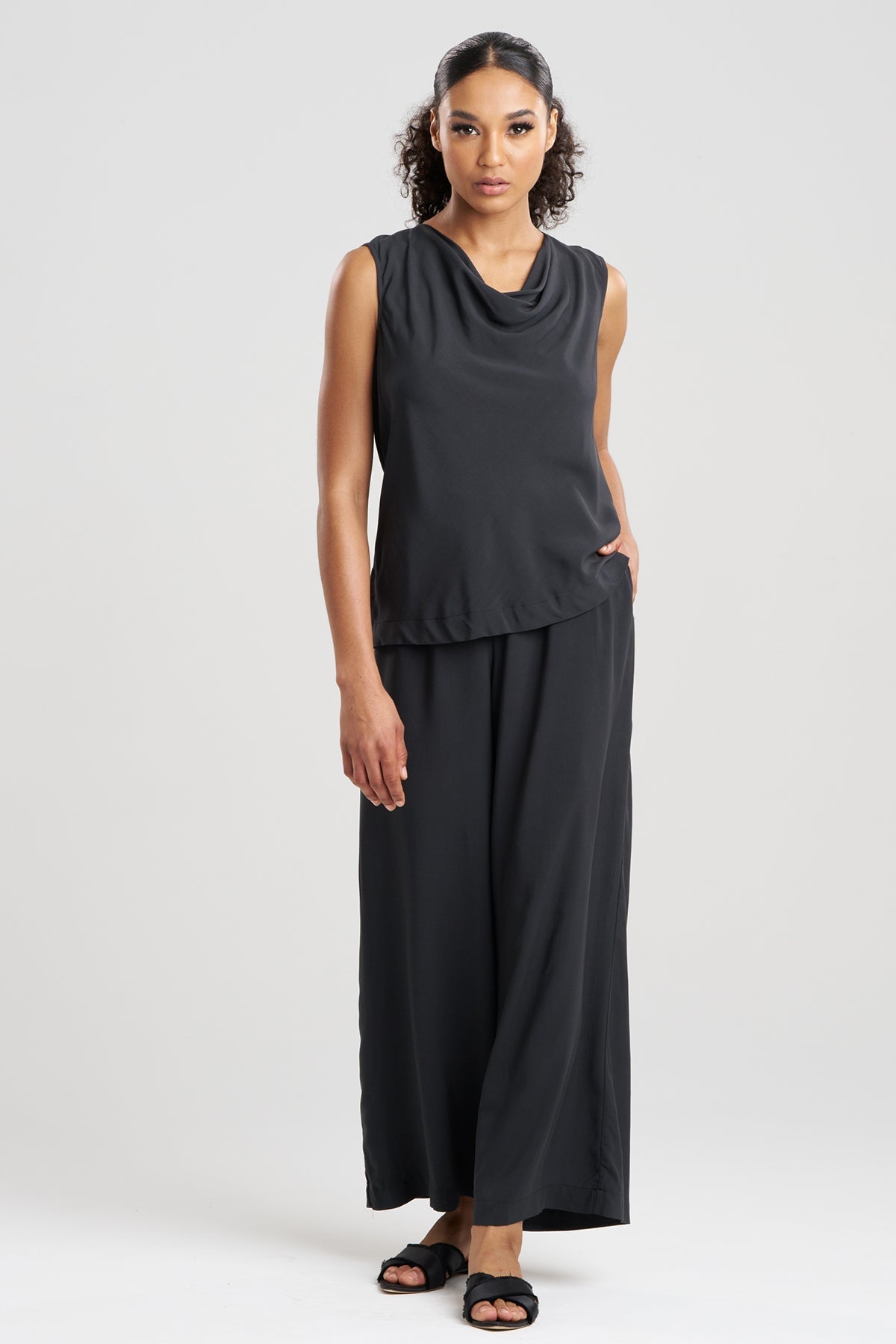 Sleek Silk Modal Cowl Top PJ Black Natori