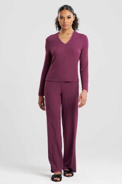Rib Essentials V-Neck Long Sleeve PJ Cherry Lacquer Natori