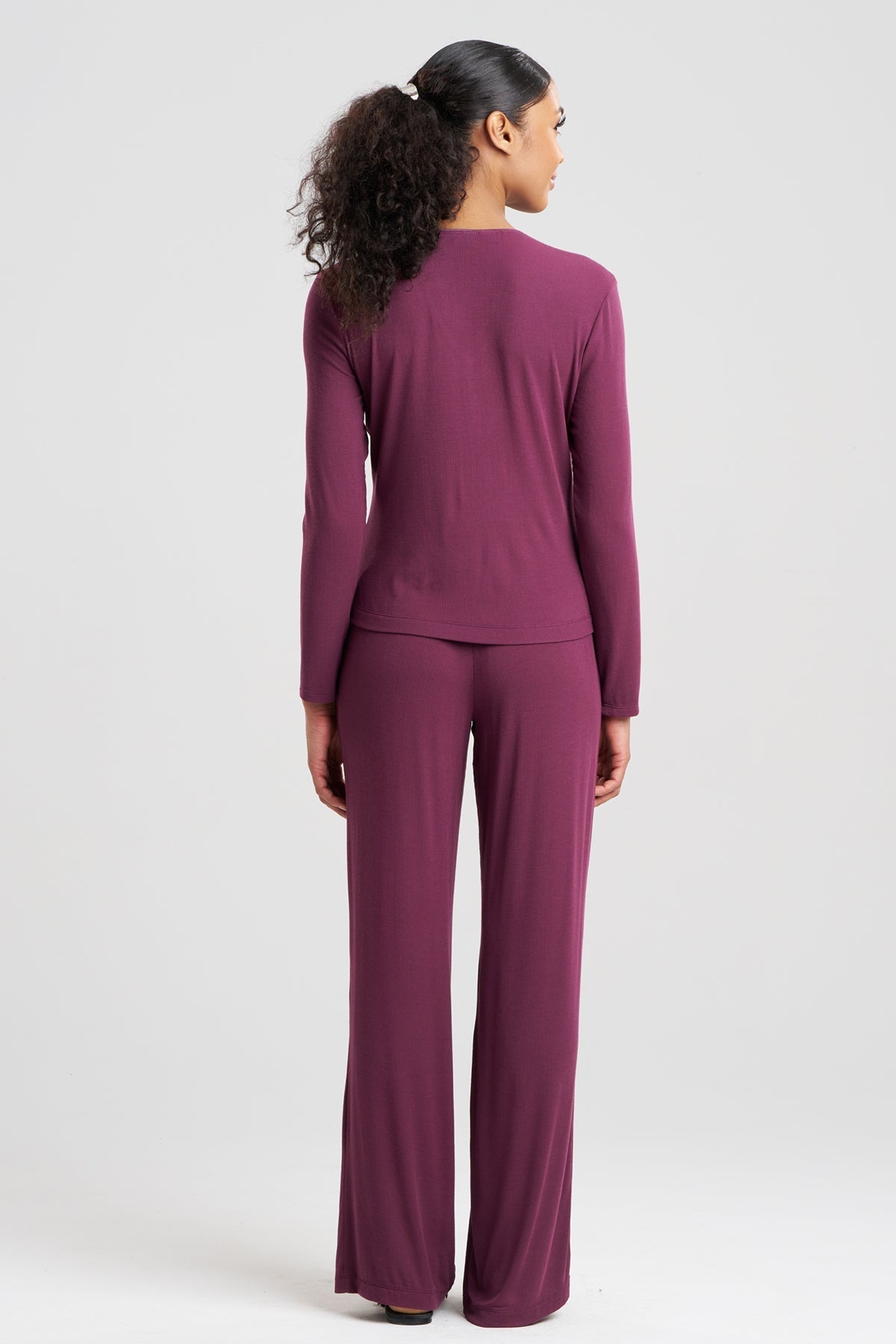 Rib Essentials V-Neck Long Sleeve PJ Cherry Lacquer Natori