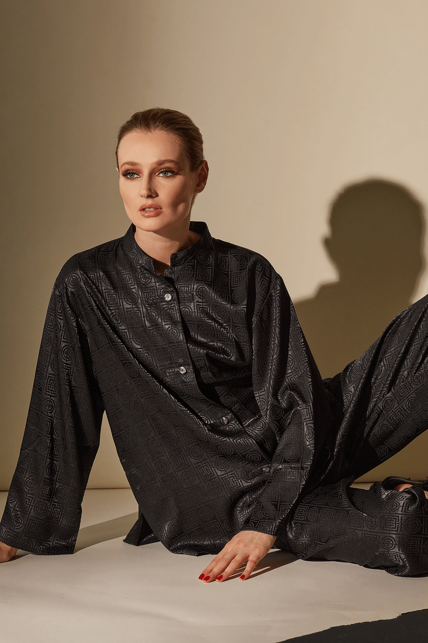 Buy Infinity Jacquard Mandarin PJ in Black Online Black Natori
