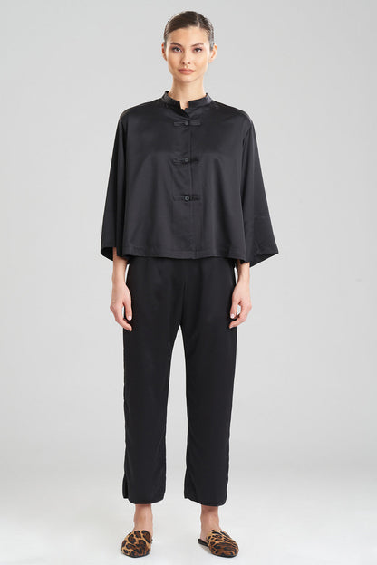 Buy Feathers Satin Essentials Mandarin PJ in Black Online Black Natori