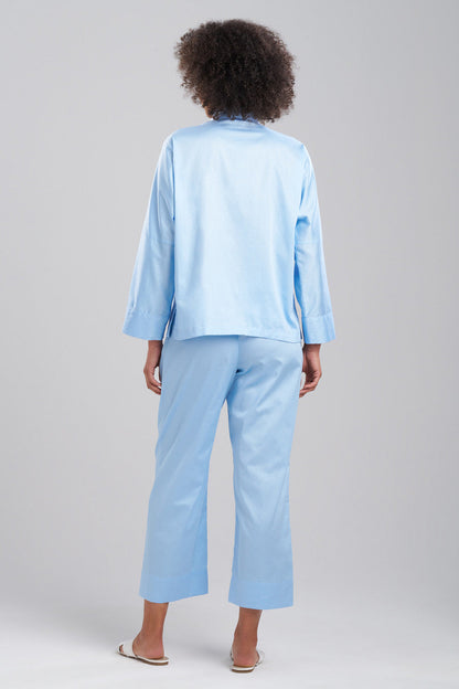 Buy Cotton Sateen Essentials Mandarin PJ in Bluebell Online Bluebell Natori