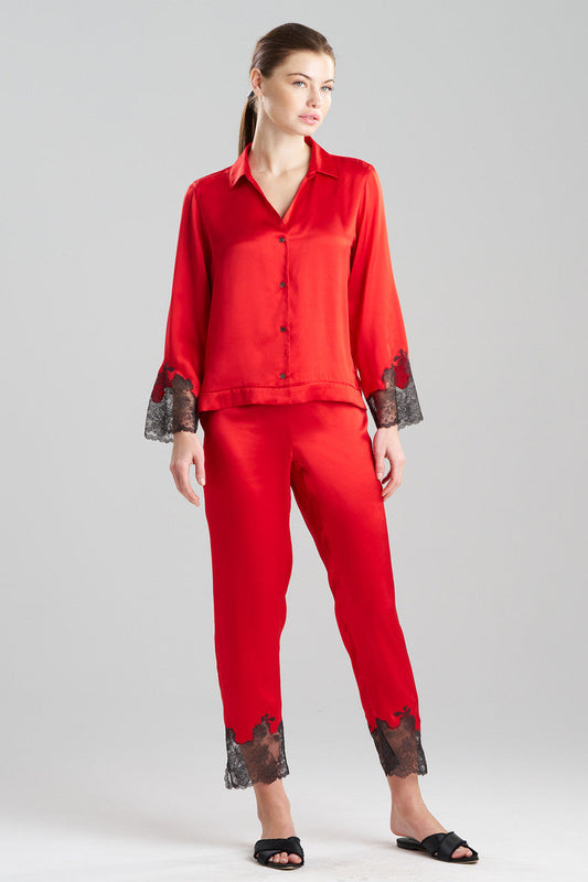 Buy Lolita Lace Trim Silk Notch PJ in Scarlet/Ash Black Online Scarlet/Ash Black Natori