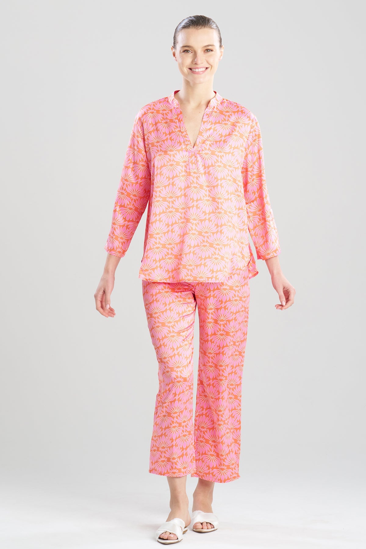 Rhythm Printed Satin Mandarin PJ Pink/Coral Natori
