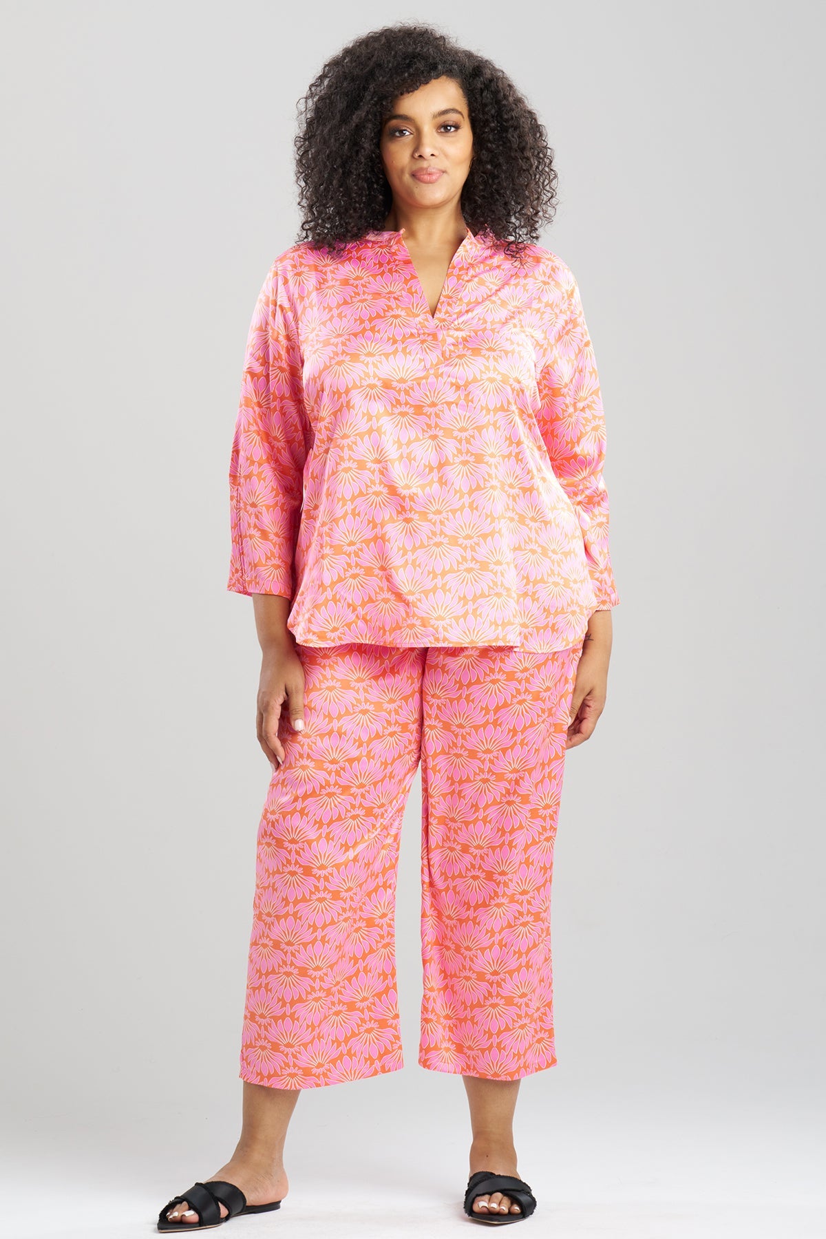 Rhythm Printed Satin Mandarin PJ Pink/Coral Natori