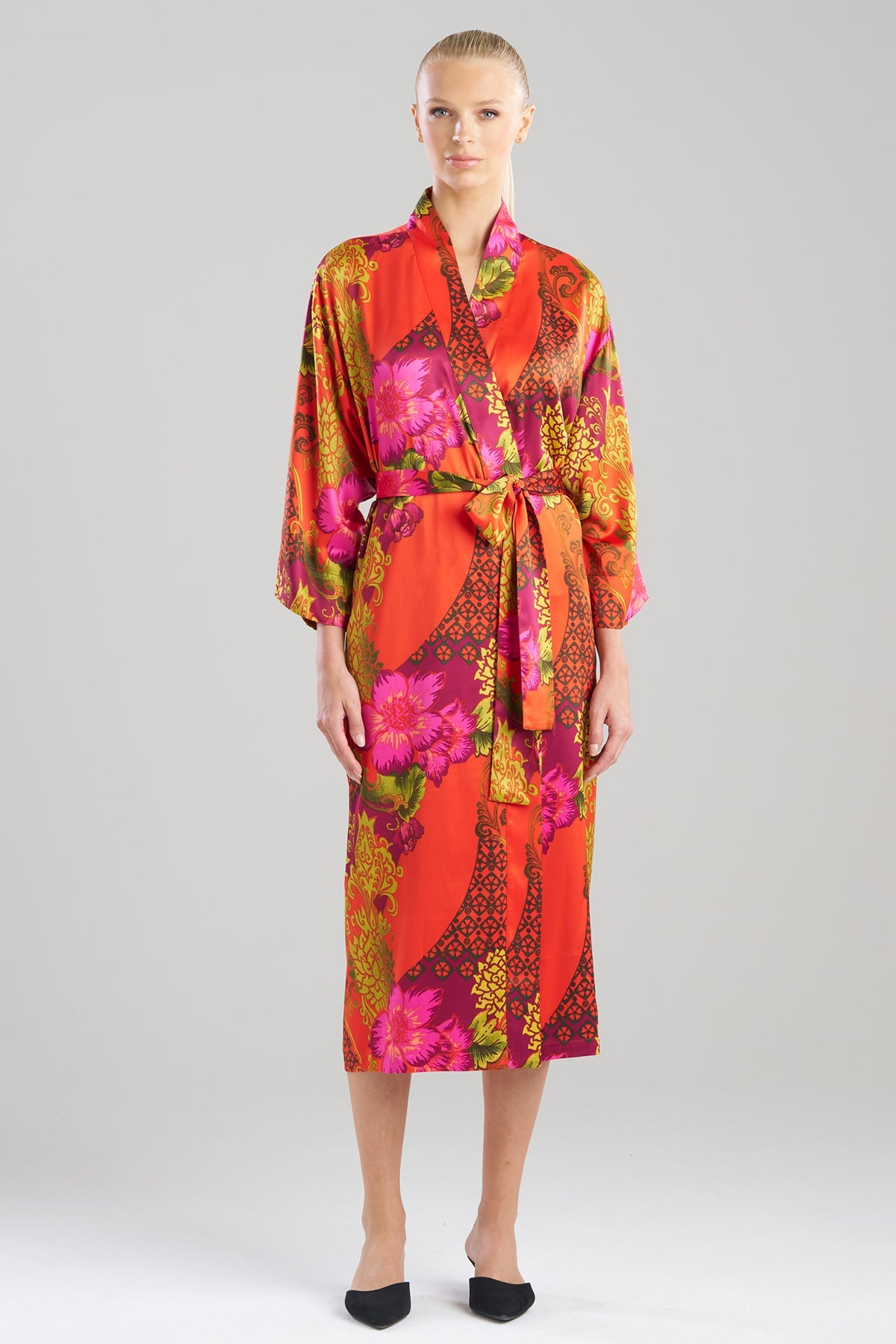 Harvest Printed Satin Robe Harvest Orange Natori
