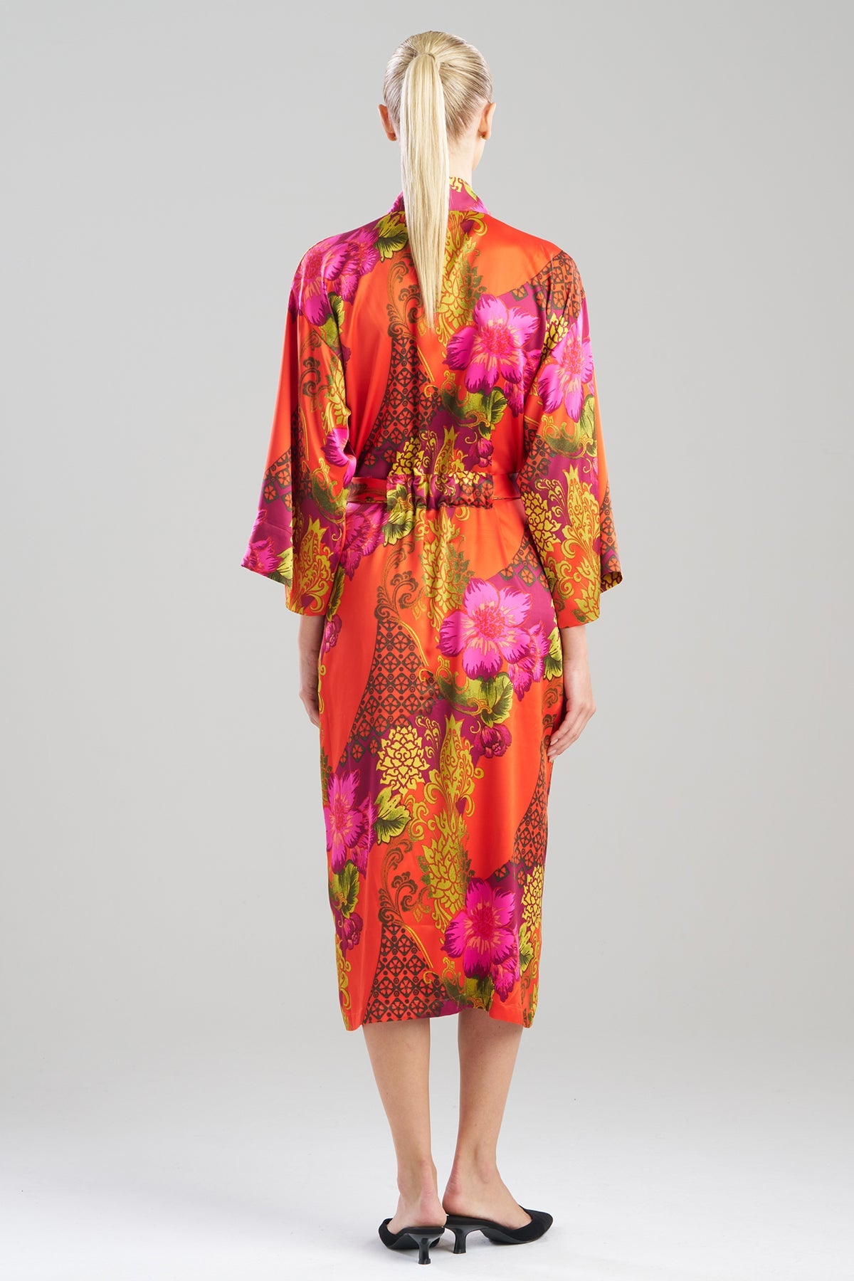Harvest Printed Satin Robe Harvest Orange Natori