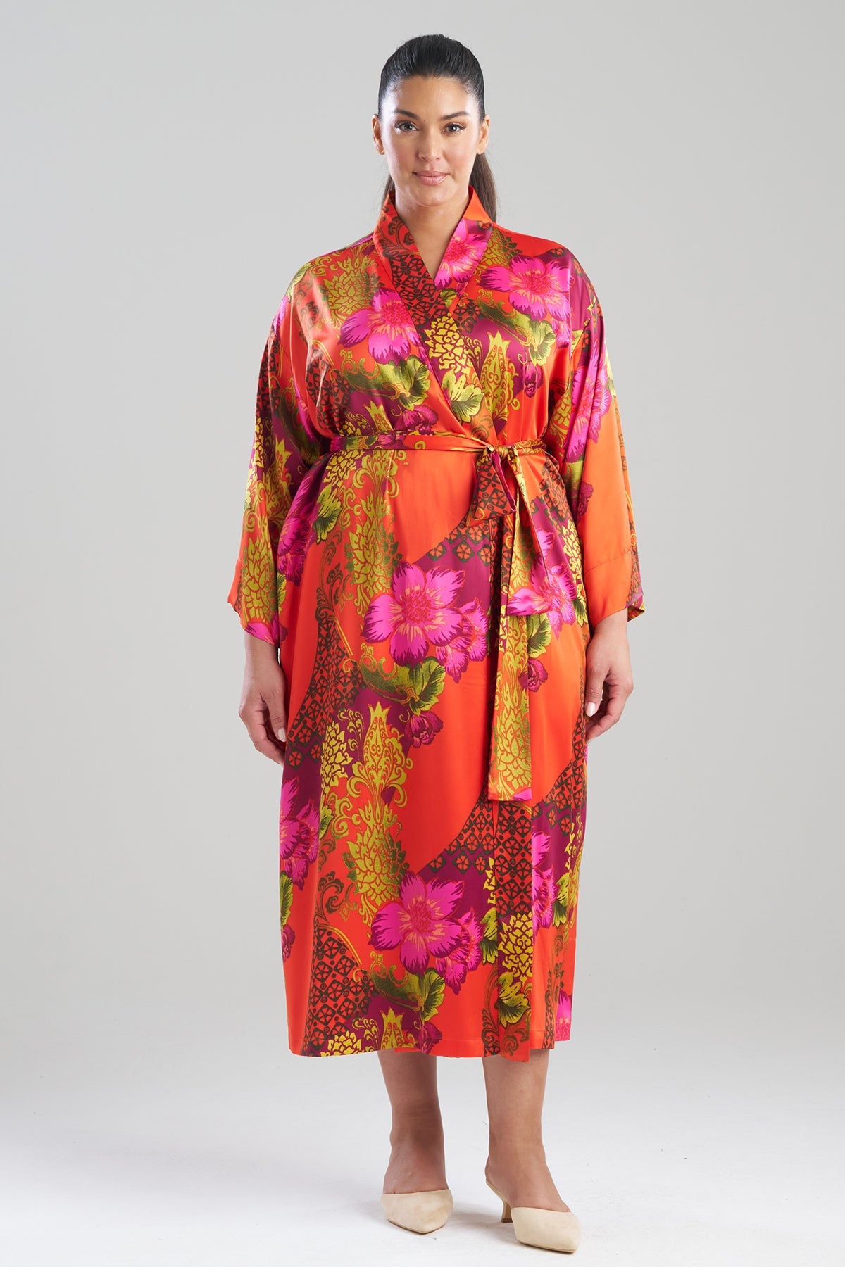 Harvest Printed Satin Robe Harvest Orange Natori