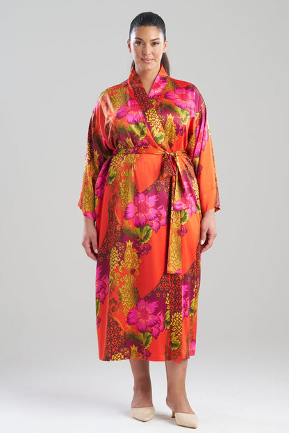 Harvest Printed Satin Robe Harvest Orange Natori