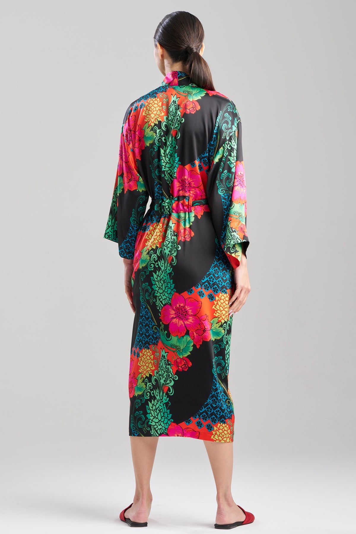 Harvest Printed Satin Robe Harvest Black Natori