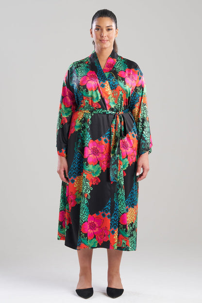 Harvest Printed Satin Robe Harvest Black Natori